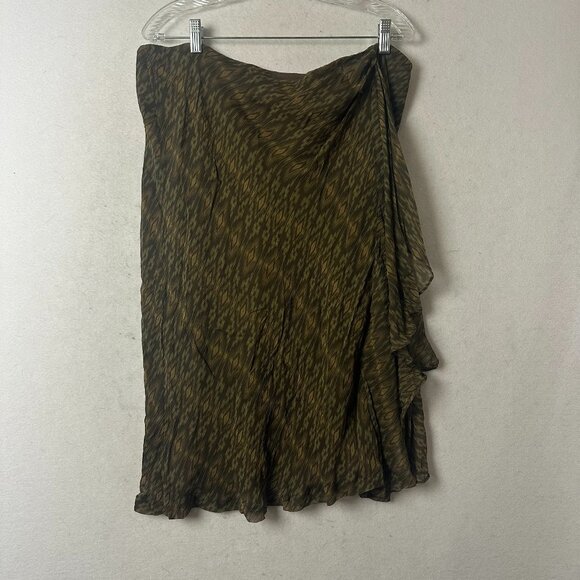 Lauren Ralph Lauren skirt sz XL 100% silk side ruffle brown green career office - Picture 1 of 4